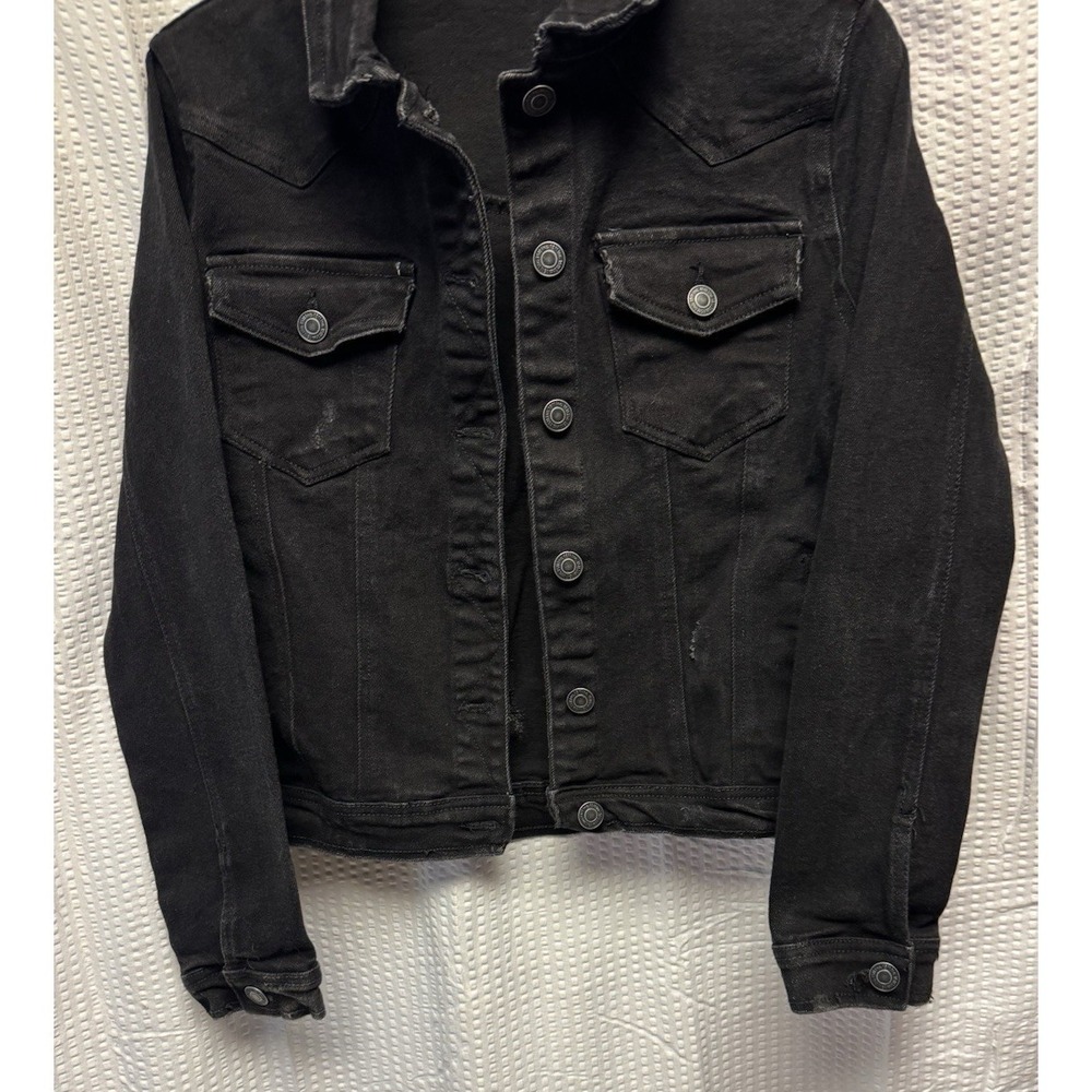 1511 Inc. Women's Distressed Size Medium Black Denim Trucker Pockets - Picture 3 of 12